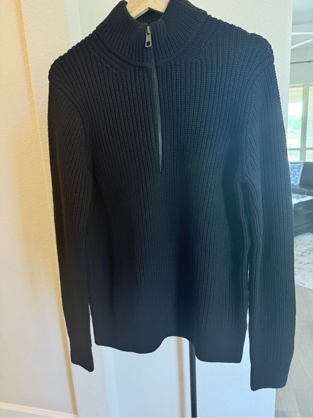 Quince Australian Merino Wool Mens Half Zip Sweater Black Small Fisherman S